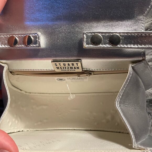 STUART WEITZMAN Mini Delilah Metallic Silver Purse with Rhinestones NWT/ Leather - Picture 4 of 9